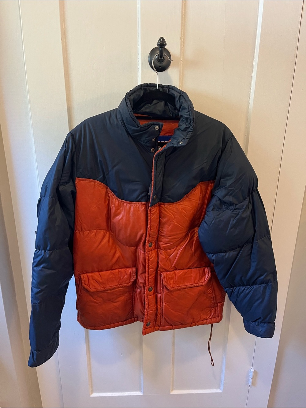 Vintage Jansport Color block Orange Blue Goose Down Puffer Jacket Coat Medium
